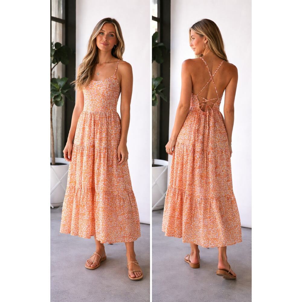 Xirena Owynn Dress In Marigold Cotton Silk Midi Dress Open Back Tie Size S